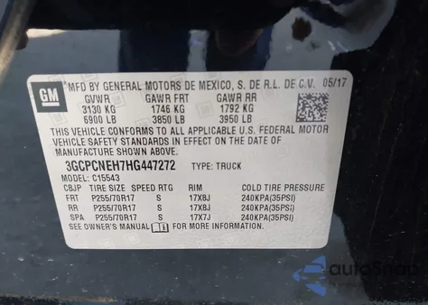 2017 Chevrolet Silverado 1500 Wt z USA, uszkodzony, nr VIN 3GCPCNEH7HG447272